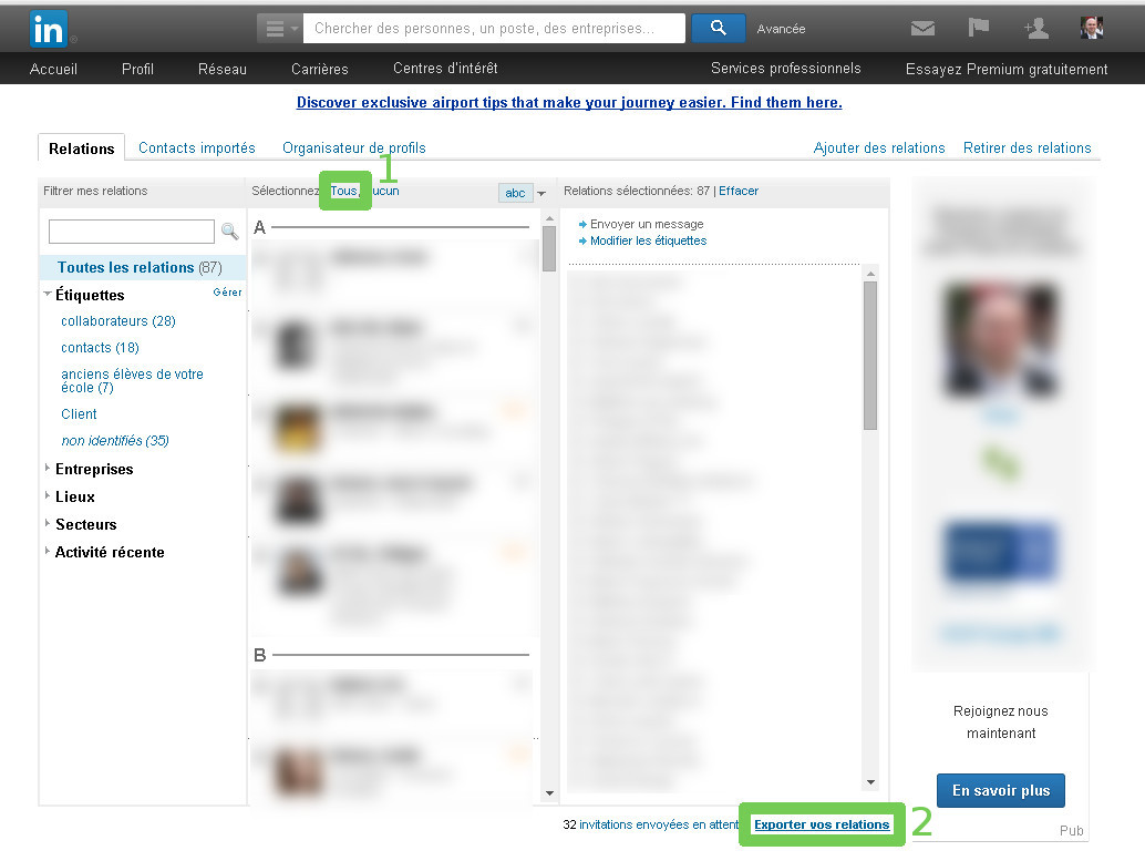 Export des contacts LinkedIn - étape 2